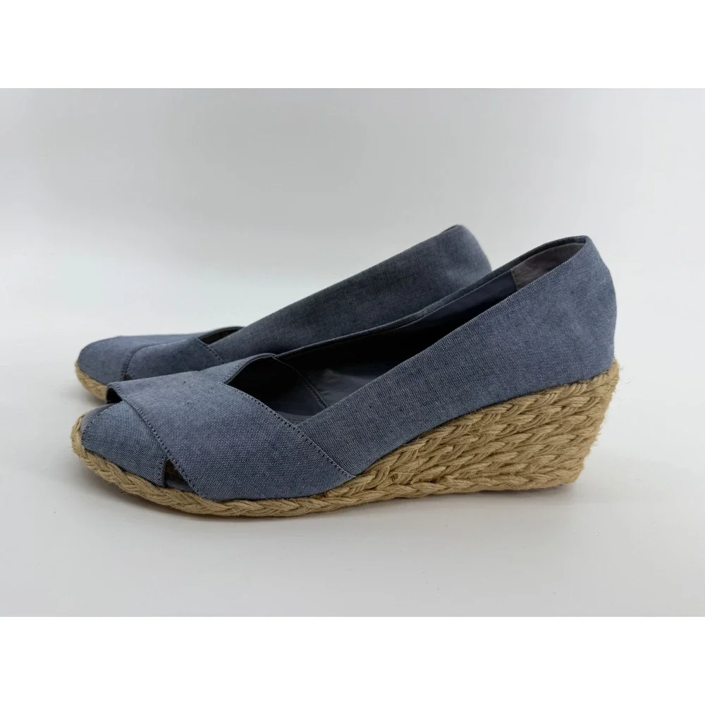 Lauren Ralph Lauren Cecilia Blue Canvas Espadrille Wedge Sandals Womens 10B